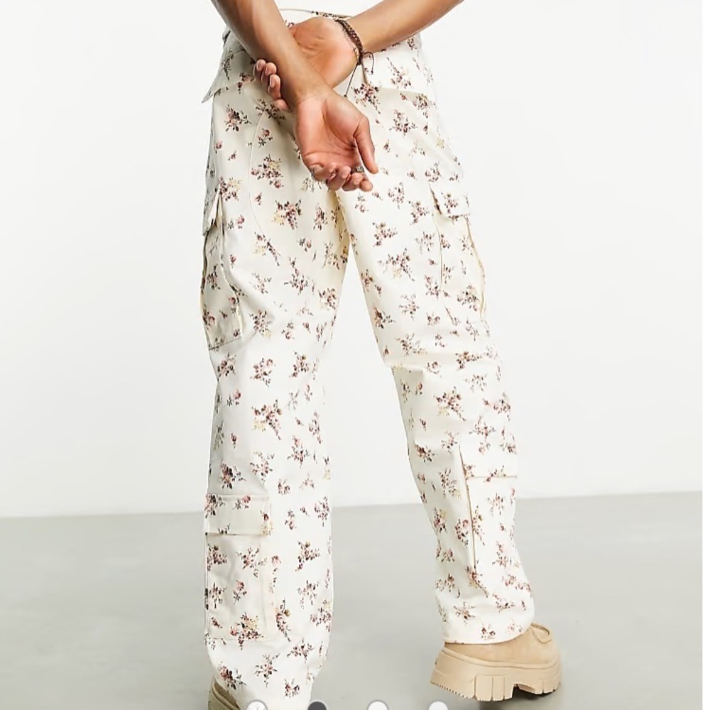 HUF co-ord utility cargo trousers in white with all over floral print Size XL - Picture 11 of 16